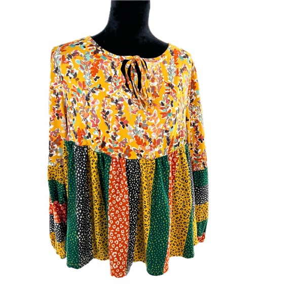 Haptics by Holly Harper Mustard Floral & Leopard Boho Top L/S Size Medium - Picture 2 of 12